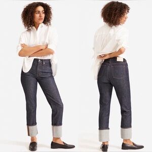 Everlane The High Rise Straight Jean 26 Regular Dark Rinse‎ Cuff NWT